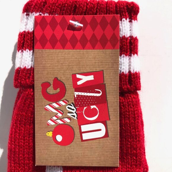 Warm Winter Mittens set one size fits all Red Naughty Nice Christmas OMG so UGLY - Picture 6 of 8